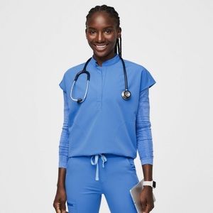 Figs Rafaela Scrub Top- Capri Blue